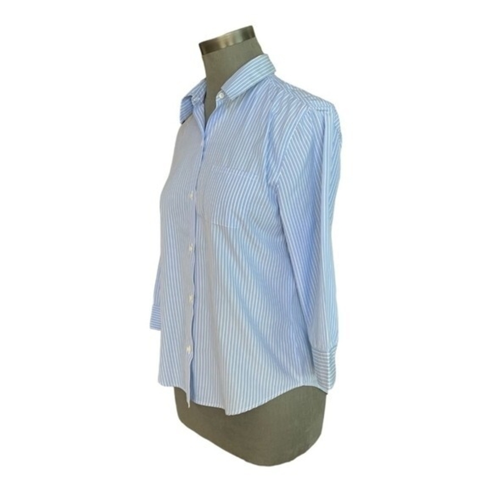 Amina Rubinacci Womens Blue Stripe Button Front Shirt 8 Cotton Cropped Sleeve VG - Picture 6 of 8